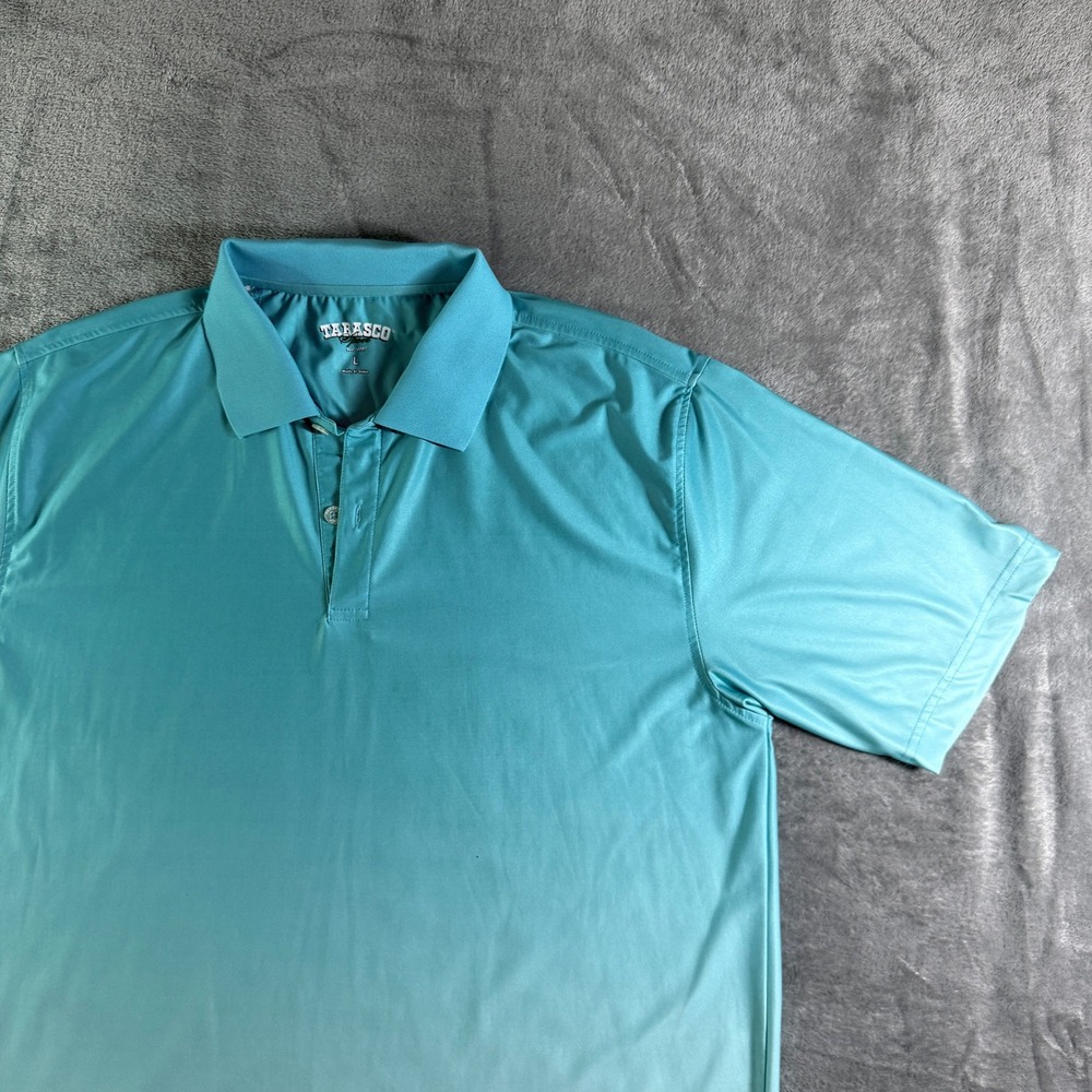 Tabasco Sport Golf Polo Shirt Men's Large Aqua Blue Ombre Casual Activewear